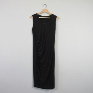 Honeylove Innerpower Sleeveless V Neck Knee Length Dress L Black Ruched Side 640
